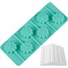 WishesMar Stampo in Silicone 6 Cavità per Cake Pop a Forma di Fiore con 50 Bastoncini di Cartone per Lollipop - Antiaderente Stampi per lecca-lecca, Cioccolatini, Caramelle, Cuocere al Forno