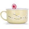 Biigming Tazza Grande in Ceramica con Coperchio e Manico tazza XXL 800ml per la Colazione Noodle Fiori di Ciliegio Tra la Neve per Insalata e Cereali (Giallo)
