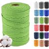 Klhamky 4mmx300m Corda di Cotone Naturale Macramé - Corda di Cotone 100% Naturale a 4 Fili Ritorti per Appendini Fatti a Mano, Fai-da-te, Creazioni Artigianali,verde chiaro