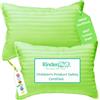 kinder Fluff Kids Pillow (2Pack) [ 40x60cm ] - Youth Pillows for Kids Age 7+, 100% Cotton Sateen Stripes 300T, Down Alternative Fill, Machine Washable - Children & Travel Cushion - Green - L