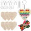 Swpeet SweetKit Decorazione da cucito in legno per principianti, kit da ricamo fai-da-te, 64 pezzi, con portachiavi, anello di salto, filo e aghi