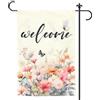 XIHIRCD Welcome Bandiera del Giardino Primaverile, 30x45cm Doppia Faccia Fiore Farfalla Bandiera della Casa Primaverile Garden Flag per Decorazione Esterna Pasqua (Senza Supporto per Bandiera)
