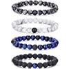 RANKEEF Bracciale Occhio di Tigre per Uomo 8MM Bracciale con Perline in Pietra Naturale Set Braccialetti Elasticizzati in Pietra Lavica Regolabile con Perline di Cristallo Nero per Uomo Donna Regali