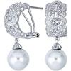 Bling Jewelry Eleganti Gioielli da Sposa Vintage - Orecchini a Goccia con Perle di Vetro Bianche e Zirconi Pave Milgrain a Mezza Cerchio per Donne con Chiusura Omega, Placcati in Argento Squisito