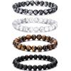 RANKEEF Bracciale Occhio di Tigre per Uomo 8MM in Pietra Naturale Set con Perline in Pietra Lavica e Cristallo Nero - Elasticizzato Regolabile per Uomo Donna Regali