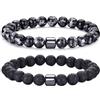RANKEEF Occhio di Tigre Bracciale con Perline in Pietra Naturale e Cristallo Nero, Regolabile per Uomo e Donna