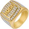 HIJONES Uomo Acciaio Inox Square Boss Lettera Micro Pave Cz Anello Di Dichiarazione Lucky Rich Jewellery Oro Taglia 27