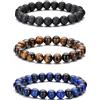 RANKEEF Bracciale Occhio di Tigre per Uomo 8MM Bracciale con Perline in Pietra Naturale Set Braccialetti Elasticizzati in Pietra Lavica Bracciale Regolabile con Perline di Cristallo Nero per Uomo Donna Regali