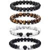 RANKEEF Bracciale Occhio di Tigre per Uomo 8MM Bracciale con Perline in Pietra Naturale Set Braccialetti Elasticizzati in Pietra Lavica Regolabile con Perline di Cristallo Nero per Uomo Donna Regali