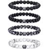RANKEEF Bracciale Occhio di Tigre per Uomo 8MM Bracciale con Perline in Pietra Naturale Set Braccialetti Elasticizzati in Pietra Lavica Regolabile con Perline di Cristallo Nero per Uomo Donna Regali