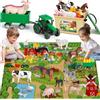 KNASON Fattoria Animali Bambini con 120x80cm Tappeto,38 Pezzi Animali Giocattolo con Giganti Animali Figure,Trattore Giocattolo e Fattoria Attrezzi,Educativo Animali Fattoria per Bambini 3 4 5 Anni