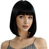 YNR Parrucche nere lisce lunghe 12 pollici/30 cm con frangia, parrucca liscia con frangia piatta, parrucche corte sintetiche, lunghe spalle nere bob, per ragazze, donne, cosplay, carnevale, feste di