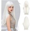 RUWISS Bianco Parrucca Lunga Layered Con Frange per Donna, 65cm Parrucche Naturale e Liscia Dritto Fibra Sintética Resistente per Uso