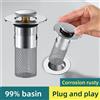 Tappo per perdite per lavabo da 1 pezzo, nucleo rimbalzante in acciaio inossidabile a prova di odore, scarico per lavello a pressione, accessorio universale per lavabo