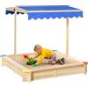 Outsunny Sabbiera quadrata in legno Outsunny con coperchio oscurato. 1,2 l x 1,2 l x 1,2 H m - Altezza e inclinazione regolabili, supporto per tetto in legno naturale