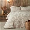 Fusion - Copripiumino in pile color crema naturale - Letto singolo (140 x 200 cm) - Design reversibile - Copripiumino jacquard beige in lino - Biancheria da letto trapuntata quadrata geometrica - Pile