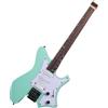 EART GW2P-SE Chitarra elettrica senza testa con corpo in mogano tostato e manico in acero canadese, estremità arrotondate Medium Jumbo, tasti in acciaio inossidabile (Verde)