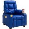 VEVOR Poltrona Reclinabile per Bambini Sedia Ergonomica e Rilassante con 2 Portabicchieri, 4 Tasche e Poggiapiedi, Schienale Regolabile da 107° a 126°, Similpelle Facile da Pulire, per Cameretta, Blu