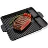 GOMETY Piastra per griglia 32 × 26 cm con rivestimento antiaderente, padella rettangolare per fornello a gas e da campeggio, inserto per griglia in alluminio pressofuso a basso fumo per barbecue a gas