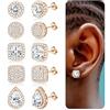 Roheafer Zirconia cubica orecchino 18k oro bianco ipoallergenico 925 Sterling Silver colonna grande rotondo quadrato imitazione diamante orecchino, Argento sterling