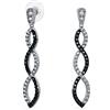 Bling Jewelry Orecchini pendenti lunghi romantici a torsione infinito con pavé di zirconi cubici bianchi e neri per donna, festa cocktail prom, ottone placcato argento.