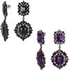 Bling Jewelry Set di due orecchini pendenti in stile Art Deco vintage da matrimonio in cristallo Gatsby viola e nero per donne, matrimonio, ballo di fine anno, metallo placcato nero.