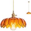 HJXDtech Lampada a Sospensione Industriale Vintage, Paralume in Loto di Vetro, Base E27 Ottone con Interruttore, Regolabile in Altezza Lampadario Sospeso per Cucina & Sala da Pranzo (Ambra)
