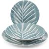 H&H Servizio Tavola Blu Foliage in Porcellana Decorata 18 Pezzi - 6 Piatti Piani 27 cm, 6 Piatti Fondi 23 cm, 6 Piatti Frutta 19 cm Forma Ala - Idoneo Lavastoviglie e Microonde