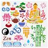 FINGERINSPIRE Stencil per Pittura con Motivi Zen 30x30cm Stencil Buddha Stencil Loto Stencil Candela Stencil Bambù Stencil a Tema Religioso per Pittura su Parete Legno Mobili Decorazioni Fai da Te per
