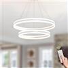 LAMPLAY Lampada A Sospensione Moderna A LED Rotonda, 2 Lampadario Ad Anello Bianco, Dimmerabile Con Telecomando 3000K-6000K Lampada Da Soffitto, Altezza Regolabile, Camera Da Letto(Ø40+60cm)