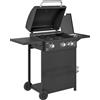 Outsunny Barbecue a Gas con Bruciatori Indipendenti, Coperchio con Termometro e Tavolino Laterale, Nero
