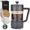 Milu Caffettiera francese Pressa per Caffè | 350ml 600ml 1L | Vetro French Press Caffettiera stantuffo (Nero, 1000ml (5 tazze)
