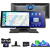 Podofo 9,3 Pollici Portatile Autoradio da 2.5K Dual Dash Cam con Schermo Android Auto Wireless A-pple Carplay, 7-32V Touch Screen con Assistente Vocale/Bluetooth/FM Trasmettitore/AUX/64G TF Card