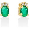 Miluna - Orecchini Oro 375‰ con 4 diamanti naturali (1,92pt) e 2 smeraldi ovali 4x3mm, ERD2793GX