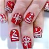 Viugex 24 Pezzi Unghie finte, Francesi Corte, Quadrate, Rosso Brillantino, Press on Nails, Fiocchi di Neve Unghie False Adesive, Acrilico Copertura Completa Punte per Unghie per Donne Ragazze