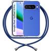 ANFAIRLACE Cover Cordino Compatibile con Google Pixel 10 Pixel 10 Pro, Custodia Laccio Trasparente Silicone Morbido Regolabile Antiurto Rinforza Angoli Cuscino d'Aria Chiaro Case, Blu