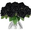 JOHOUSE 30 rose nere, rose finte a stelo singolo, fiori finti per bouquet di nozze fai da te, decorazioni per feste di Halloween, bomboniere, decorazioni per la casa, 3 dimensioni con 2 foglie