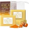 LAIKOU Sapone All'acido Kojico e Curcuma, 3 Pezzi 120g Sapone Curcuma Viso e Corpo, Saponetta Detergente Viso, per Schiarente Idratante Riduce L'acne e Le Macchie Scure