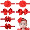 EUPSIIU 6 Pezzi accessori per capelli per bambini Nastro Fiocchi per Capelli Rosso Coda Di Cavallo Titolare Cheerleading Tornante per scuola, Natale, festa di compleanno Halloween(Rosso)