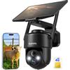 Codnida 4G Telecamera Esterno con Pannello Solare, 2K Telecamera Sanza Fili con Scheda Sim, 355° PTZ Videocamera Sorveglianza, Audio Bidirezionale, Rilevamento del Movimento, Visione Notturna a Colori