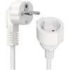 Vecbmn Cavo di prolunga IP20 1,5 m, Cavo di prolunga Schuko angolato a 90° corto, 250 V, 16 A, 3680 W - H05VV-F3G 1,5 mm² Prolunga spina schucko/allungatore, femmina a maschio bianco