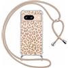 ZhuoFan Custodia con Cordino per Google Pixel 8a, Trasparente Aesthetic Modello Leopardo Disegni Cover con Collana Marrone Antiurto Case Regolabile Cellulare Girocollo per Femmina, 01