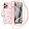 Coiwxmoi Cover Cordino per iPhone 15 Pro 6,1, Corda Collana Tracolla Laccio Custodia con Aesthetic Fiocco Disegni, Morbido Silicone TPU Bumper 360 ° Antiurto Case con Pellicola Protettiva Trasparente