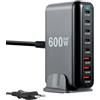 Nastopee 600W Caricatore USB Multiplo, 8 Porte Stazione di Ricarica Veloce Caricabatterie USB C PD PPS 140W Alimentazione Rapido per Laptop Telefono Cellulare