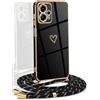 YAMCCCSE Cover per Motorola Moto G73 5G con Collana Amore Cuore Custodia per Silicone Sottile Laccio Tracolla Case con Protezione Fotocamera Dorata Placcatura Cornice Paraurti, Nero
