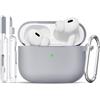TNSNK for AirPods Pro 2nd/1st Case, Silicone Shockproof Protection Case with Clean Kit & Keychain, Support Wireless Charging - Light Gray