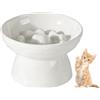 PORFOYO Ciotola anti-imbracatura per gatti rialzata, Slow Feeder, cibo umido 200 ml, in ceramica, per gatti bassi, per cibo umido e cibo secco, bianco (13,5 x 10,5 x 8,5 cm)