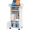 Turosur Podio in legno bianco leggio con ripiano portaoggetti stand podio con armadio mobile leggio stand con ruote supporto pulpito