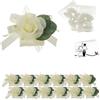 Doni Bomboniere Set Matrimonio 12 Sacchetti Cotone di Colore Bianco con Fiore e Fiocco Bianco Bustine Confetti Bianchi Bigliettini Personalizzabili Segnaposto Sposi Confettata Nozze Gadget Fai da Te