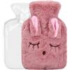 Wisebom Borsa Acqua Calda, Borsa Dell'Acqua Calda con Copertura in Peluche Morbida, Confortevole Borsa Acqua Calda Piccola Carino per Mano e Piedi caldi e Sollievo dal Dolore (Rosa)